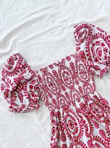 Soleia 度假休闲泡泡袖绿色连体裤 - 紅色 - 查看 3