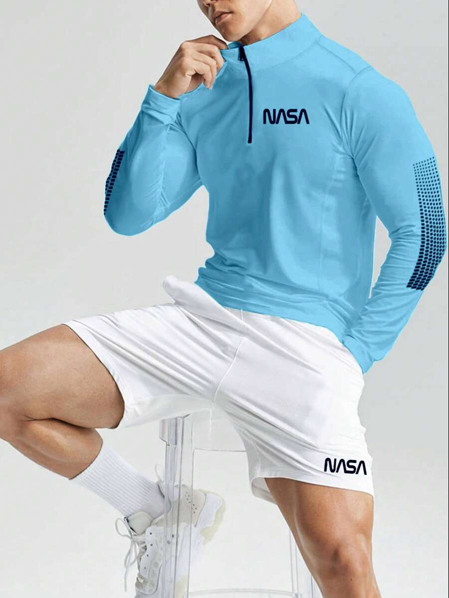 Manfinity Sport Corelite Men's Polka Dot & Letter Print Long Sleeve Shorts Sports Suit