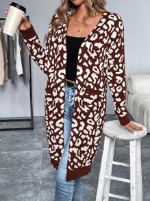 SHEIN LUNE Mid-Length Leopard-Printed Casual Cardigan, Autumn/Winter - Multicolor - View 6
