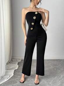 SHEIN Privé Mono de mujer con corpiño de solapa y vuelo, elegante y de moda