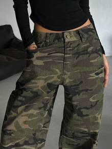 DAZY Pantalones vaqueros sueltos y casuales de verano para mujer con estampado de leopardo