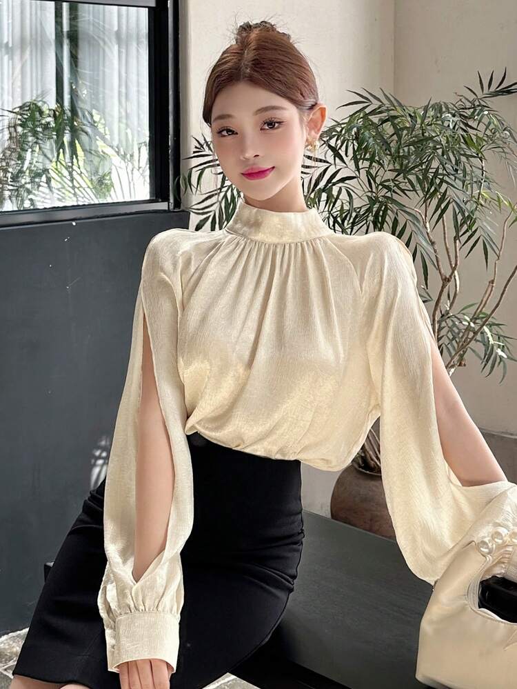 New Elegant Design Sheer Satin Blouse, Stylish Women Top For Summer