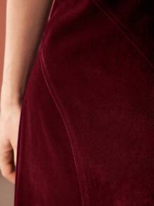 MOTF PREMIUM V-NECK FLARE HEM LONG DRESS WITHOUT BELT - Red - View 2