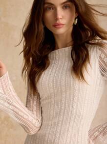 Poéselle Đầm mini tay chuông ren trơn màu thanh lịch cho nữ, mùa thu - trắng - Xem 5