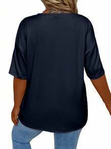EMERY ROSE Plus Size Casual Solid Color Dropped Shoulder Loose T-Shirt