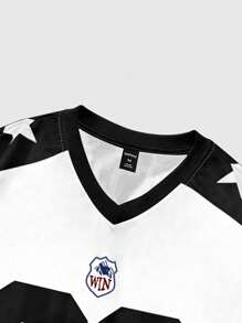 ROMWE MEN Prep Áo thun bóng đá tay ngắn in số áo dành cho nam, phù hợp cho mùa xuân và mùa hè - trắng - Xem 3