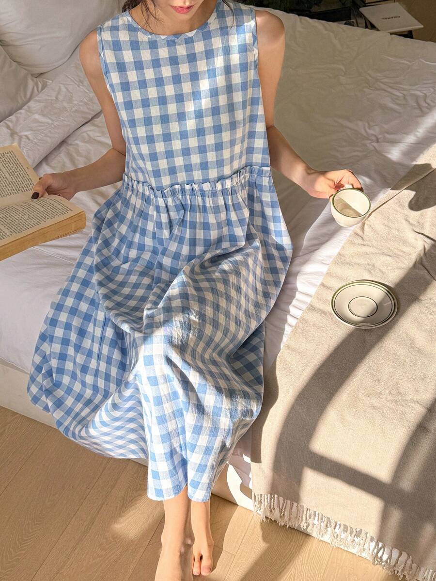 DAZY 女士格子宽松无袖休闲家居服，Moo Moo 睡衣