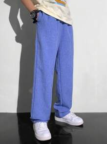 SHEIN Tween Boys' Casual Simple Front Buttons Long Pants, Versatile For Everyday Wear