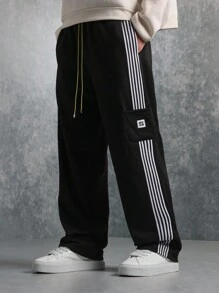 SUMWON Athletic Skater Fit Sweatpants With Side Stripes, Tapered Leg, Elastic Cuffs, Premium Fleece Jogger Pants For Sports, Streetwear, Loungewear, Autumn Winter Comfort - Black - View 1