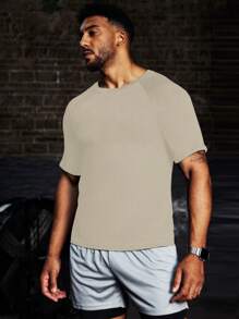 Manfinity Fitness Men's Solid Color Crew Neck Raglan Sleeve Short Sleeve Casual Sports T-Shirt - Apricot - View 4