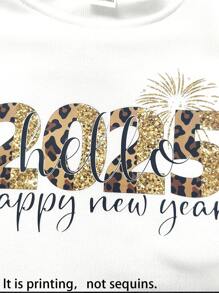 SHEIN 年轻男孩休闲时尚豹纹印花、烟花、2025 数字图形基本款圆领运动衫，新年