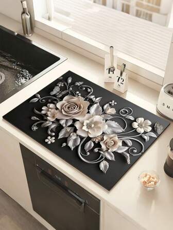 1 pezzo Tappetino da cucina assorbente e ad asciugatura rapida in silicone con motivo floreale 3D, impermeabile e antiscivolo per stoviglie, tazze, macchine da caffè e utensili. Decoro per la casa, regalo di benvenuto, accessorio essenziale per la cucina per la primavera e l'estate