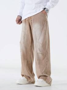 Chillumni Jeans casuales para hombre con diseño simple de bolsillo degradado - Caqui - Ver 5