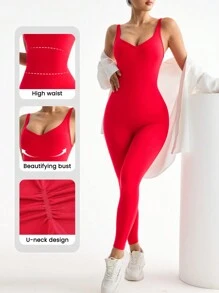 Solid Sleeveless Seamless Compression Jumpsuit For Chinese New Year
