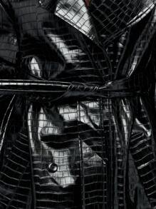 SUMWON WOMEN Luxury Patent Embossed Faux Leather Full Length Maxi Trench Coat Fall Winter Classic Double Breasted Belted Designer High Fashion Outerwear - Black - View 5