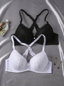 2 peças Conjunto de Lingerie Sutiã com Renda Sexy e Recorte, com Aro para Mulheres