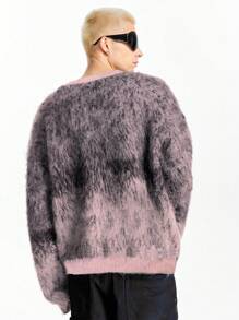 NEON BLANC 男士渐变色V领长袖毛衣，适合秋冬季，垃圾摇滚风格 - 紅色 - 查看 2