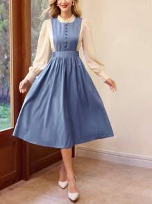 Vintamour Vintage Classic Women's Fitted Sleeveless Flared Dress, Blue Valentine's Day Valentines Birthday Dresses For Women Dresses For Women Elegant Business Casual Woman Church Clothes Women Cruise Attire Sundress Teacher Clothes Modest Dresses For Women Tea Party Outfit Easter Dress Women - Blue - View 5