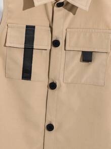 SHEIN Leap Crew 3 件套男童实用背心、短裤和 T 恤套装 - 卡其色 - 查看 7