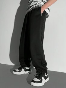 SHEIN Minimalistische mode casual trainingsbroek met rits voor jongens, dagelijkse kleding