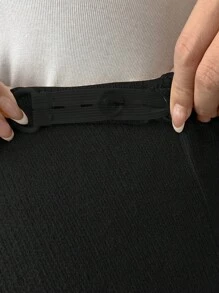 SHEIN Maternity Solid Drop Shoulder Coat And Drawstring Waist Pants Two Pieces Sets, Suitable For Autumn And Winter - Black - View 7