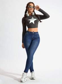 EMERY ROSE Women's Pocket Skinny Casual Versatile Denim Jeans Y2k - Dark Wash - View 6