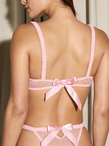 AiiRZ Sheer Mesh Bow Tie Lingerie Set - Pink - View 6