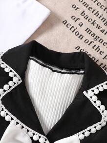 SHEIN 3pcs/Set Baby Girl Spring& Autumn Elegant Style, Lapel Short Sleeve Jacket&Sleeveless Top&Short Pants