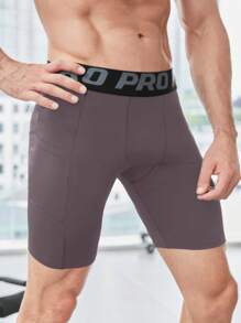 Manfinity Fitness Men's Letter Knitted Tight Workout Shorts - Purple - View 5