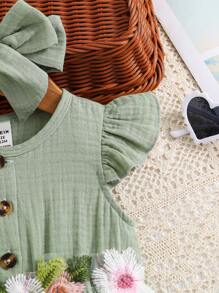 SHEIN Vintaside Kids 2 pezzi Vestito e fascia per capelli da bambina con dettagli in rete, ricami floreali e volant per l'estate, ideale per picnic e feste all'aperto