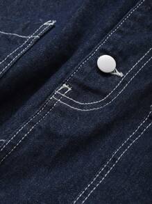 DAZY 女式前扣无袖口袋休闲牛仔背带裤，返校服工装裤