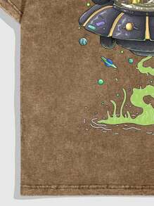 ROMWE MEN Rick and Morty | ROMWE Men's Casual Cartoon Spaceship Print Short Sleeve T-Shirt, Summer