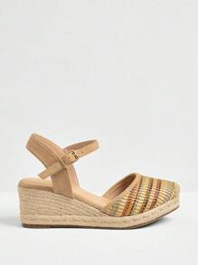 Styleloop Sandalias de cuña de plataforma de cuerda tejida para mujer, estilo bohemio, atuendo retro de festival de música country estadounidense