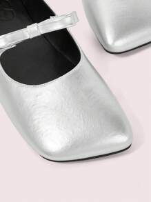 CUCCOO DOLLMOD Women's Cute Minimalist Flat Shoes With Oblique Square Toe, Silver Color, Bowknot Decor Valentine's Day