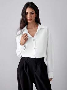 Chiquease White Woven Shirt With Pearl Button Decor - White - View 5