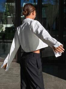 DAZY 女士字母刺绣短款长袖休闲衬衫，春夏秋装