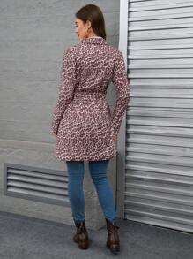 SHEIN EZwear Women Leopard Print Drawstring Waist Casual Long Sleeve Regular Jacket Fall Cloth For Women - Multicolor - View 2