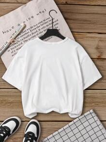 少女夏季櫻桃印花圓領休閒短袖T恤 - 白色 - 查看 2