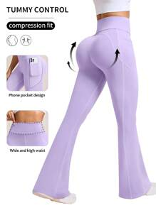 Easithlete Pantalones acampanados de yoga de longitud hasta el suelo, de unicolor, con efecto de elevación del glúteo y alta elasticidad, para deportes al aire libre y entrenamiento