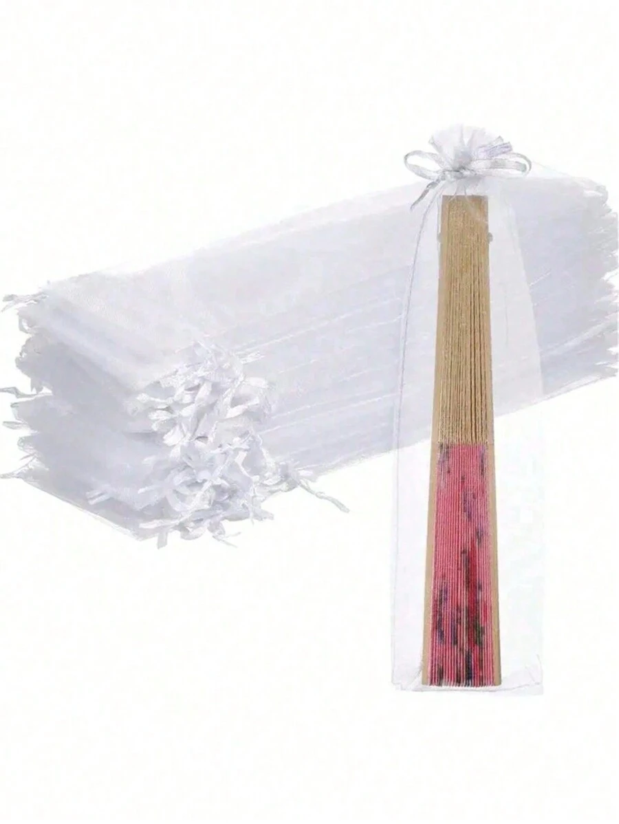 10/20/30/50/100pcs Drawstring Organza Gift Bag For Folding Hand Fan Storage, Pouches Tulle Bags,Rectangular Gift Bag, Craft Wrapping Bags Party Wedding Favor;Birthday Present,Kraft Paper Bags,First Birthday,Pink Christmas Wrapping Paper,Gift Box Small, Gift Bag(White)