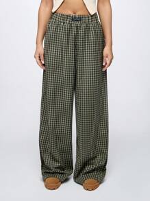 SUMWON WOMEN Cozy Irish-Themed Plaid Wide Leg Lounge Pants Perfect For St Patrick'S Day Celebrations With Elastic Waistband High Rise Comfortable Relaxed Fit - Green - View 1