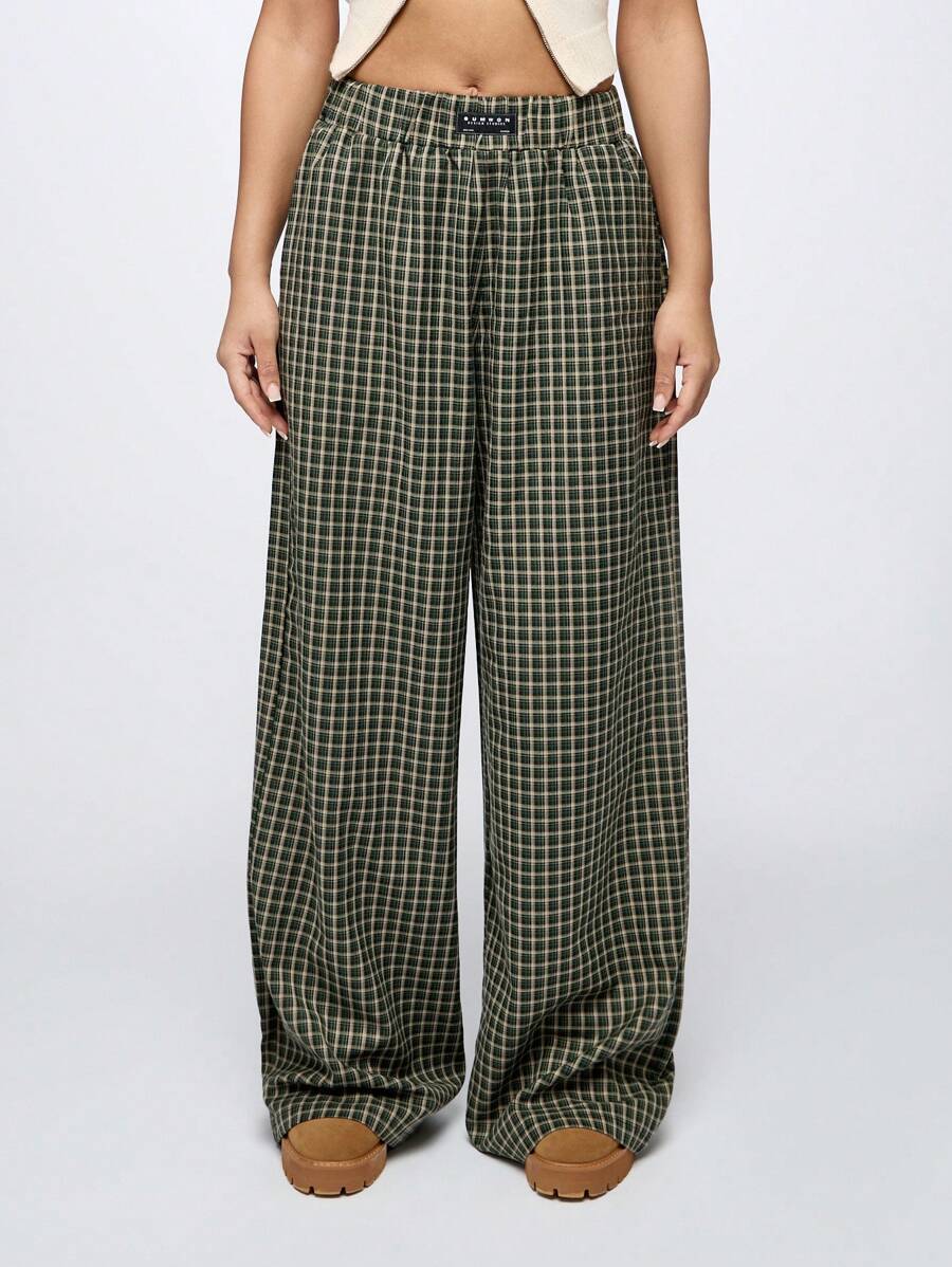 SUMWON WOMEN Cozy Irish-Themed Plaid Wide Leg Lounge Pants Perfect For St Patrick'S Day Celebrations With Elastic Waistband High Rise Comfortable Relaxed Fit - Green - View 1