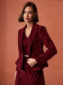 MOTF PREMIUM VELVET SINGLE BUTTON PEPLUM BLAZER
