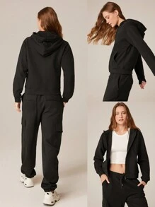 GLOWMODE Everyday Fleece Regular Zippered Long-Sleeve Hoodie Sweatshirt Jacket With Kangaroo Pocket Daily Casual Fall Winter - Black - View 7