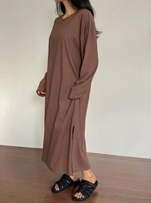 DAZY Vestido holgado de mujer cómodo y suave de unicolor para primavera