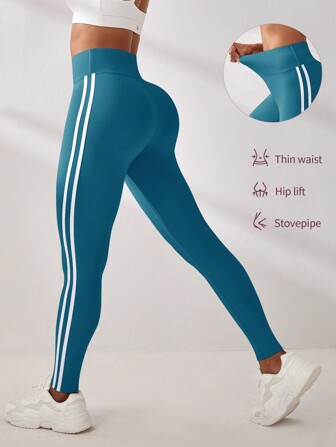 Exploreva Kvinnors höga midja sidorandiga casual fitnessleggings yogabyxor