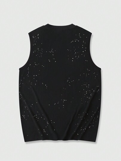 Grunge Punk Débardeur décontracté d'homme avec impression de lettre strass, simple et pour un port quotidien