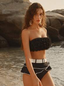 Anewsta Women's Simple & Fashion Casual Daily Wear Swimwear Bottom For Summer Beach Vacation - Black and White - View 6