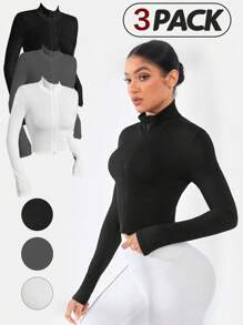 Easithlete 女士纯色前拉链长袖休闲运动夹克