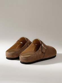 Solecia Women Plain Color Buckle Design Casual Slip-On Flat Loafers - Khaki - View 4